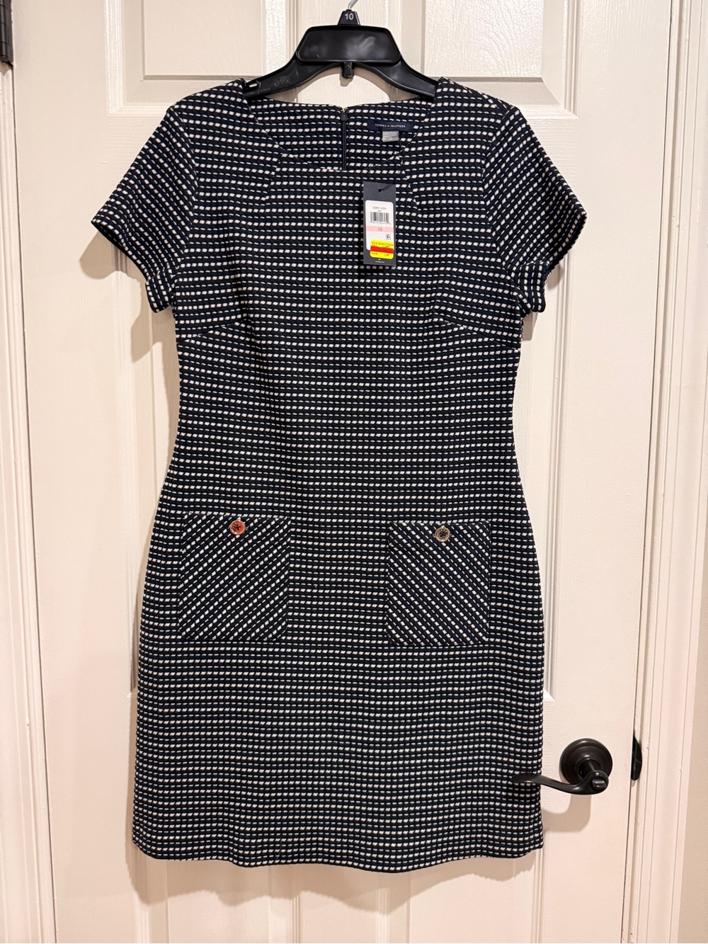 Tommy Hilfiger Navy and White Short-Sleeve Dot-Print Shift Dress